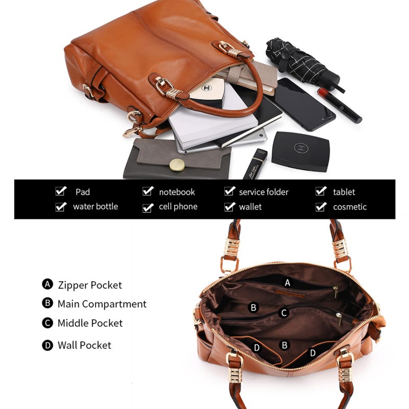 Kattee Women's Genuine Leather Purses and Handbags, Satchel Tote Shoulder Bag (Brown) - Image 5